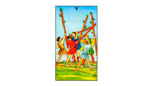 Sauvojen viisi ( Five of Wands )